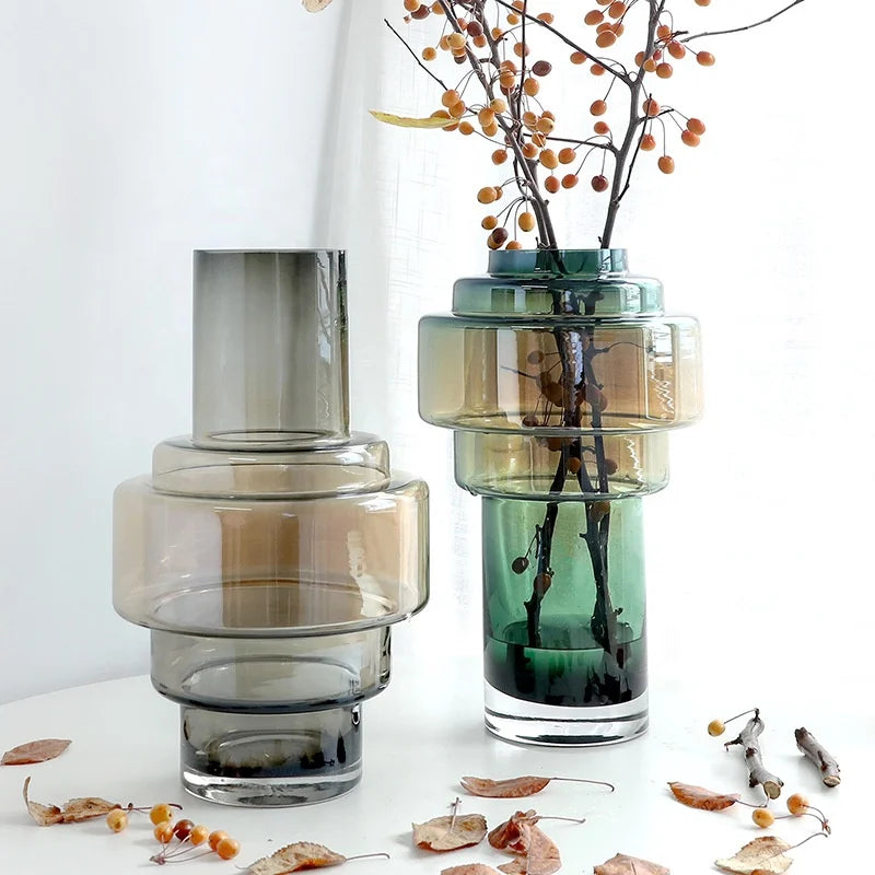 Drop Shipping Nordic Glass Vase Design Amber Gradient Hydroponic Flower Arrangement Flower Home Model Decorative Glass Vase