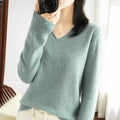 2025 Spring New Women's Wool V-Neck Blbottom Slim Pure Color Short Pullover Long Knitted Knitwear Korean Style Winter Bottoming