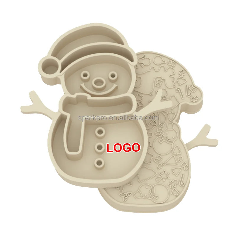 New Design Christmas Pet Products Cute Snowman Shape Dog Slow Feeding Feeder Food Grade Silicone Pet Bowl
