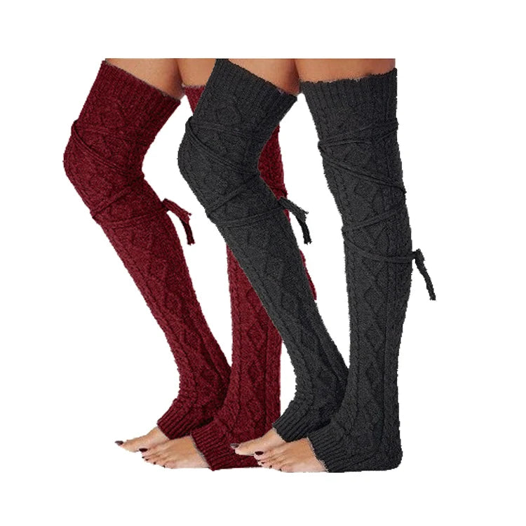 Wholesale Thick Cable Knit Long  Thigh High Footless Socks Knitted Leg Warmers for Women Girls