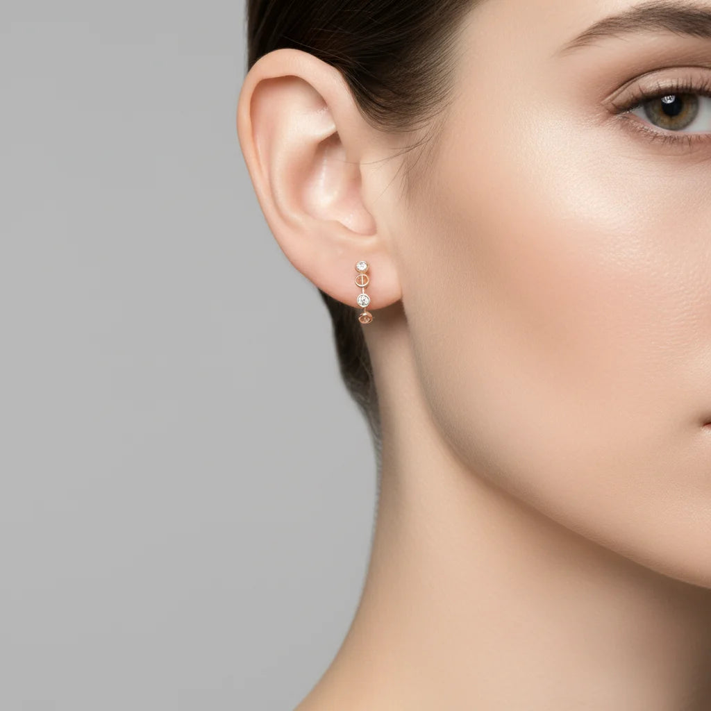 China Wholesaler Minimalist Handmade Exquisite Earrings Jewellery 18K Solid Rose Gold Shiny Real Natural Diamond Stud Earrings
