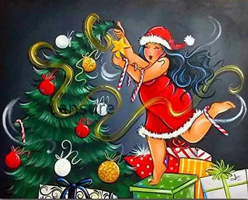 LS 5D DIY Diamond Painting Kit Cartoon Christmas Fat Woman Girl Diamond Embroidery Home Decoration Printed Design for Adults