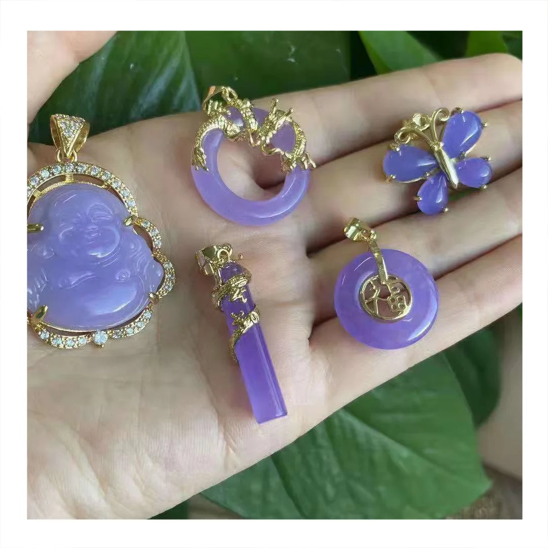 New! Lavender Color Jade Dragon Necklace Jade butterfly Laughing Buddha Necklace Pendants Necklace