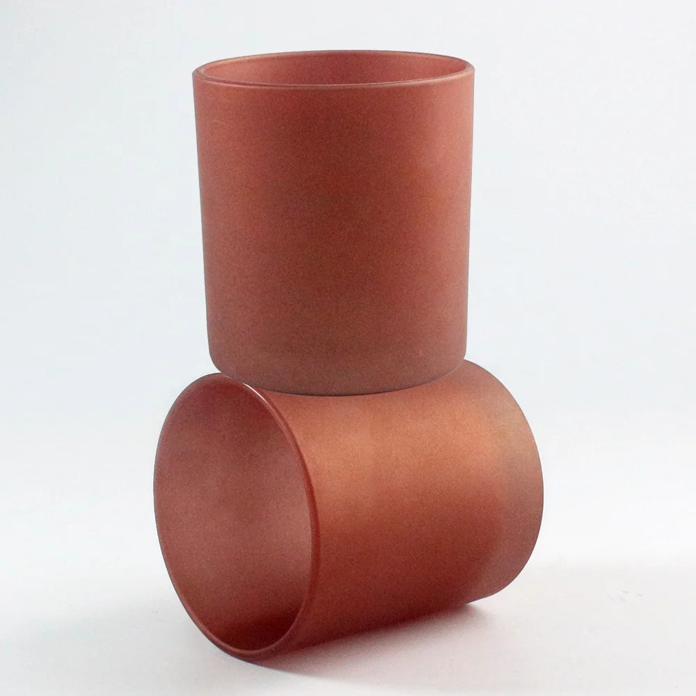 Factory in STOCK Frosted Frosted Amber Brown Colors Cylinder Shape Matte Opaque Colors Glass Candle Jar for Wedding