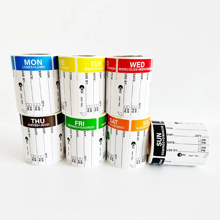 Custom Color Rectangle Thermal Paper Label Roll Glossy Week Dot Sticker for Promotion and Grocery Use