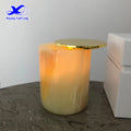 Ready to Ship Luxury Green Onyx Candle Container With Metal Lid and Box Natural Onyx Candle Jar