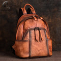 Andong Handmade Genuine Cow Leather Retro Solid Handbag Zipper Soft Handle Leisure Women Backpack Large Capacity Travel Bags