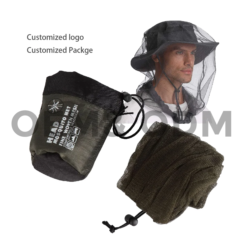 Men's and Women's Polyester Mosquito Head Net with Drawstring Fly Netting Hood for Camping & Hiking Hunting Accessories