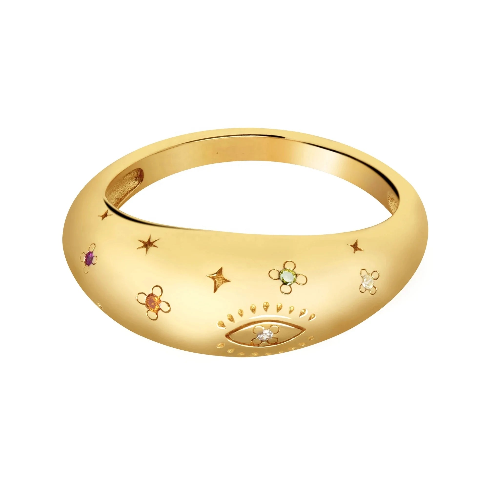 LOZRUNVE Gold Vermeil Zirconia Hiphop Vintage Evil Eye Dome Chunky Ring Silver 925