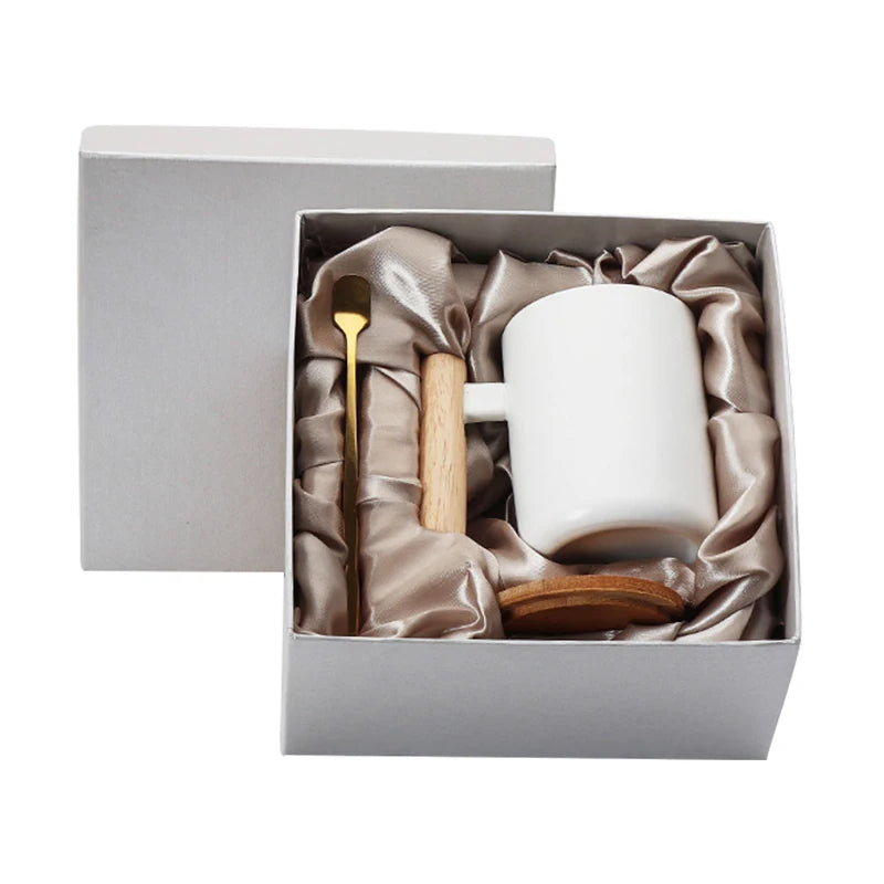Ceramic Mug with Wooden Handle Bamboo Lid Gift Set Wooden Handle Sublimation Ceramic Mug with Bamboo Lid