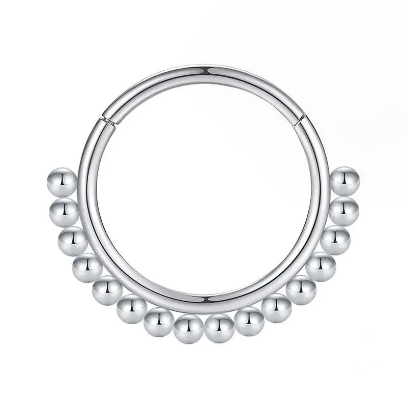 Evorte G23 Titanium Gold Plated Hinged Segment Ring Circle Beaded Septum Ring Nose Piercing Jewelry