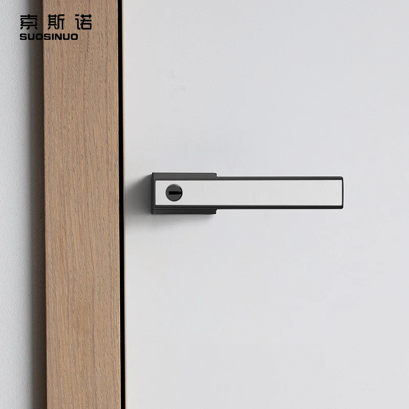 Nordic Modern Style Magnetic Door Lock Indoor Silent Black Zinc Handle Sets for Bedroom Privacy for Home Use