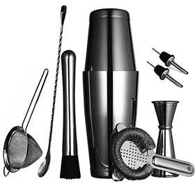 Wuyi Camol Factory Top Selling Products 9 Piece Black boston Shaker 28oz & 18oz Portable Bartender Kit bar Tools Kit