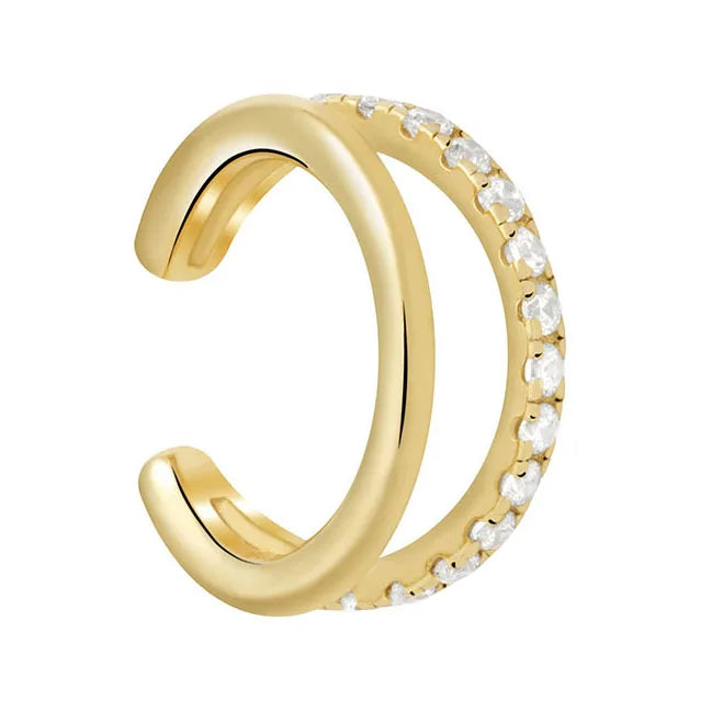 Gemnel Delicate Sterling Silver Gold Plated Crystal Double c Ear Cuff  Women Earrings