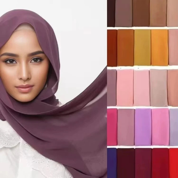 2024 Newest Bubble Chiffon Hijab Solid 132 Colors Shawl Tudung for Malaysian Women Muslim Style Headscarf Usage Scarves & Shawls