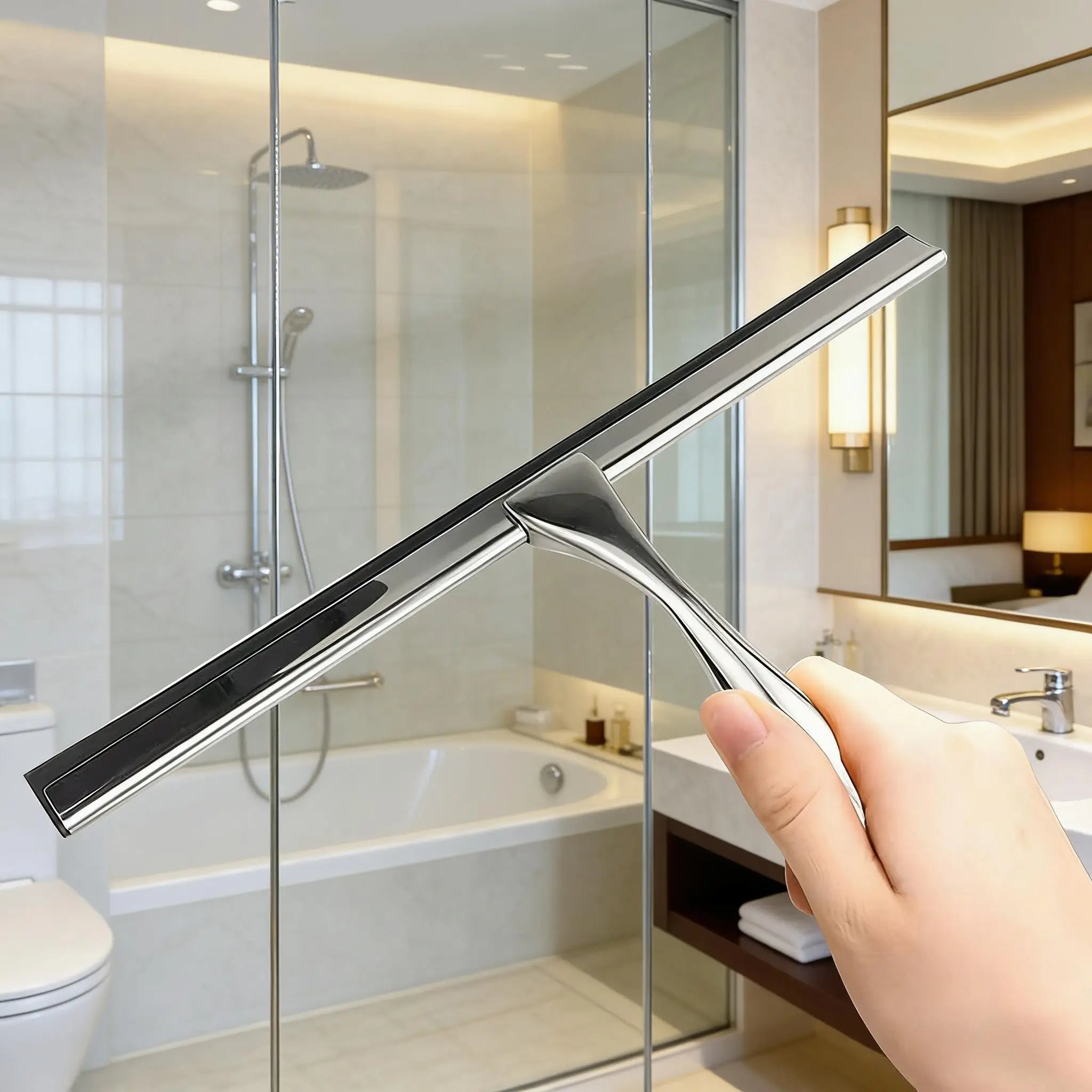 Luxury Stainless Steel Short-Handle Eco-Friendly Window Wiper All-Purpose Car Door Bathroom Shower Glass Squeegee Soft Profile