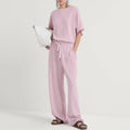 Autumn and Winter Knit Set Women's New Loose Pullover Solid Short Sleeve Sweater Casual Wide Leg Pants Comfortable Sweater Set