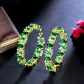 Square Light Green Cubic Zircon Crystal Women Big Round Hoop Earrings Brazilian Gold Plated Summer Party Jewelry Accessories
