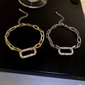 18K Gold Plated Classic Style Paperclip Chain Bracelet Micro-Inlaid Cubic Zircon Rectangle Link Charm Bracelet Real 18K Gold