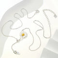 Zircon Leaf Flower Pendant Necklace Jewelry Lariat White Enamel Daisy Flower Adjustable Choker Necklace