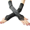 48cm  Long Satin Above Elbow Black Bridal Lace Wedding Party Glove Bride Women Elegant Glove With Finger Loop