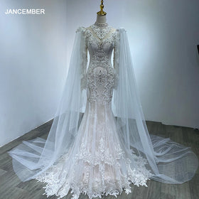 Arabic Dubai Lace Mermaid Wedding Dresses High Neck Long Sleeves Plus Size Wedding Bridal Gowns WM12