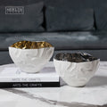 Merlin Living Nordic Matte Bowl Glaze Electroplated Gold Silver Luxury Tableware Ceramic Dinnerware  With Metal Home Decor
