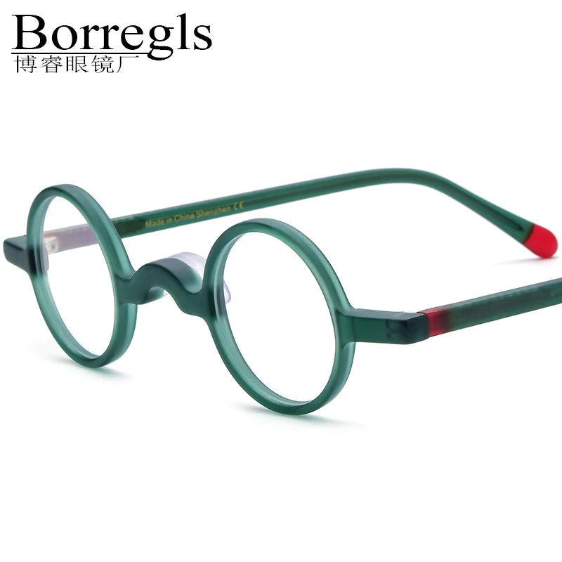 Borregls Matte Acetate Round Glasses Frame Men New Design Vintage Small Round Eyeglasses Women Spectacle Optical Eyewear 19266