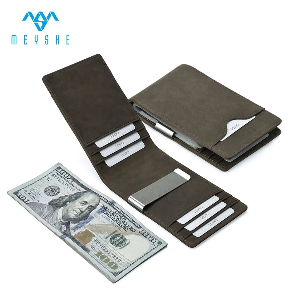 Custom Modern Crazy Horse Genuine Leather Money Clip Wallet Factory Price Card Holder with Metal Clip