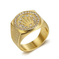 Duyizhao European and American New Stainless Steel Crown Three Bead Ring Hip Hop Titanium Steel Men Ring Jewelry