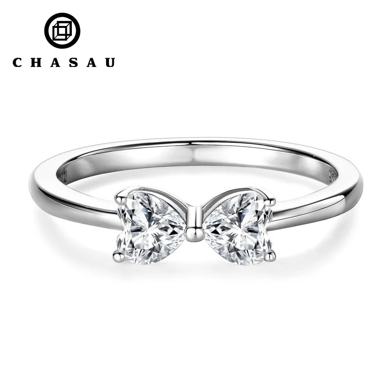 Fine Jewelry Simple Butterflies Heart Shape S925 Sterling Silver Diamond VVs1 Moissanite Ring Band for Ladies Women Gift