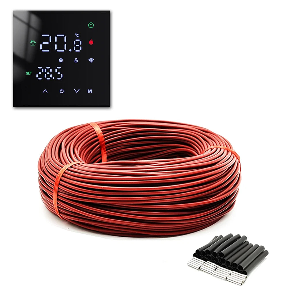 100m 12K Silicone Rubber Infrared Carbon Fiber Electric Warm Floor Heating Cable 33ohm With Smart Thermostats