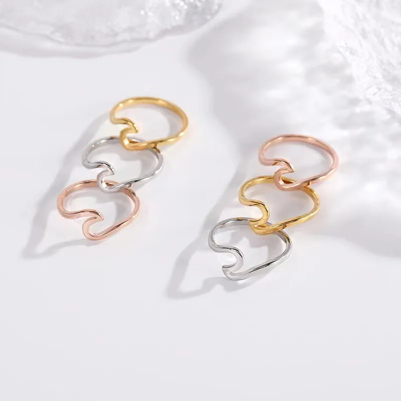 2024 Jewelers Stainless Steel Ocean Sea Wave Vacation Holiday Promise Statement Ring