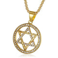 Jewish Jewelry Men Women Necklace Stainless Steel Gold Diamond Star of David Pendant