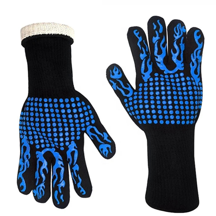 Set of Kitchen Bule Color Oven Mitt Silicone Gloves Sets BBQ Pot Holder Silicone Grabber Gloves