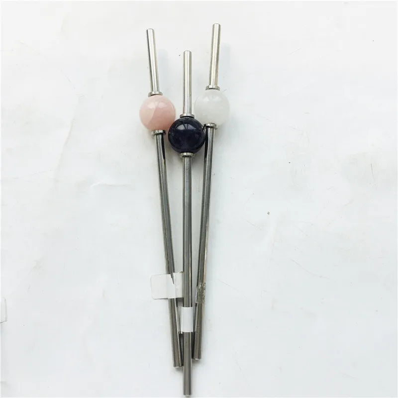 Custom Logo Healing Gemstone Rose Quartz Drinking Straw Stainless Steel  Crystal Straws