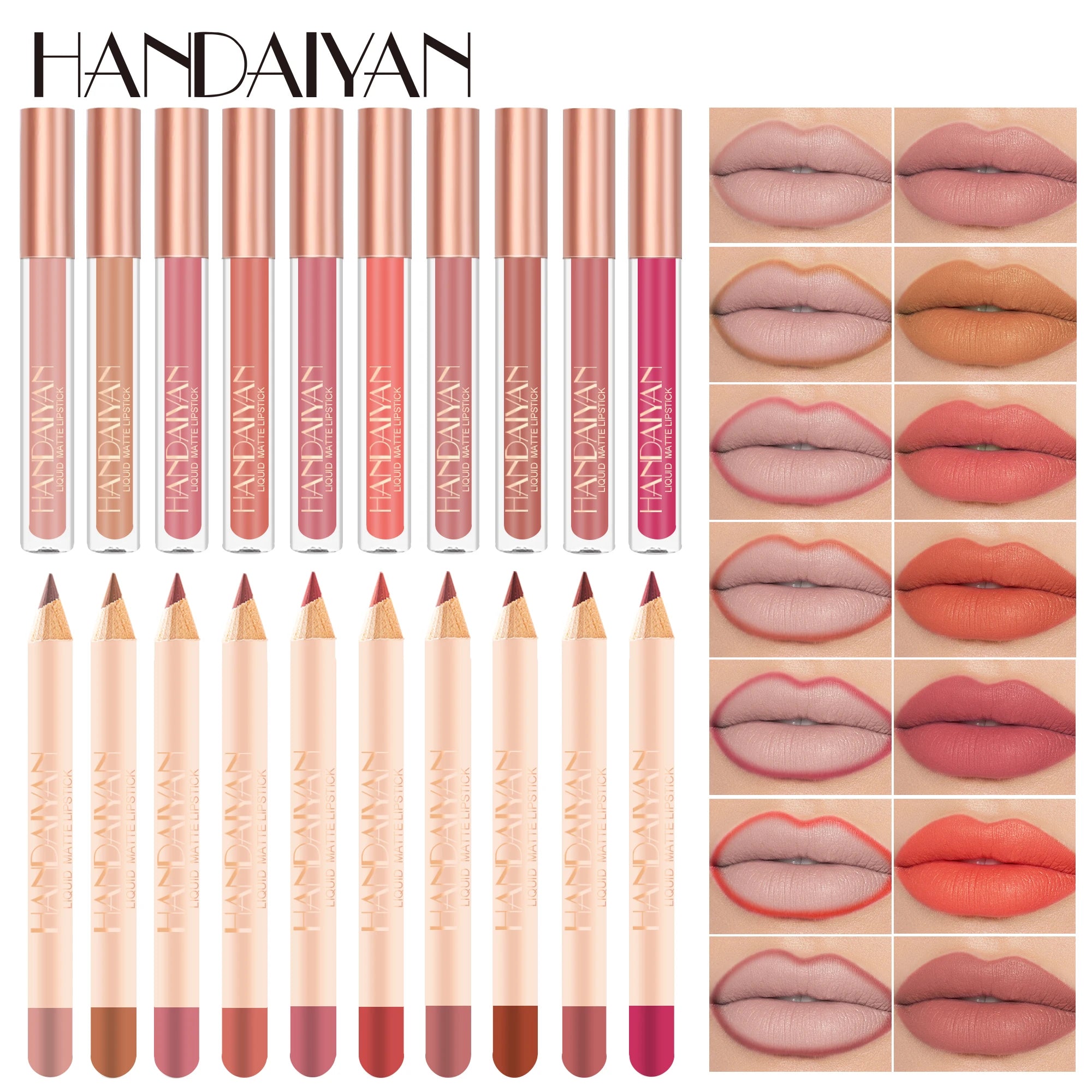 HANDAIYAN Waterproof Lip Liner Pencil Long Lasting Liquid Matte Lipstick Set 12 Colors for Choose Lipstick Set