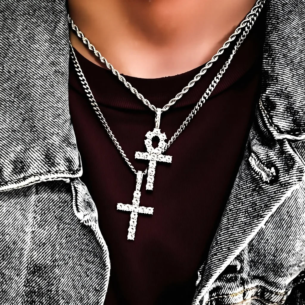 Classic Design Trendy Hip Hop Women Men Brass Bling Micro Pave 5A Zircon Diamond Rope Chain Christian Jesus Cross Necklace Party