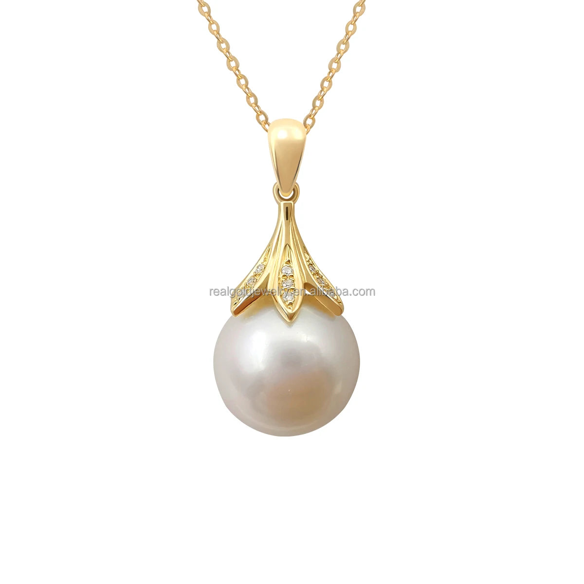 Popular Design Pearl Pendant Necklace 18K Real Gold Diamond Necklaces Fine Jewelry Women Wedding Engagement Gift Chinese Gold
