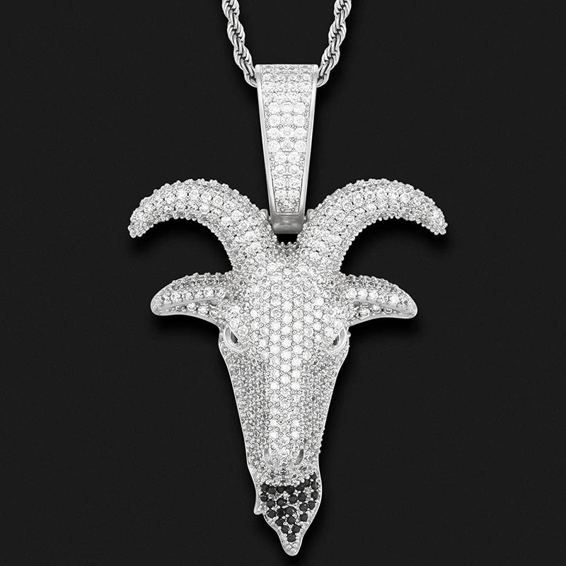 Hip Hop Full CZ Diamond Jewelry Gold Plated Brass Goat Head BlingBling Pendant Charms Rope Chain Necklace for Men Women