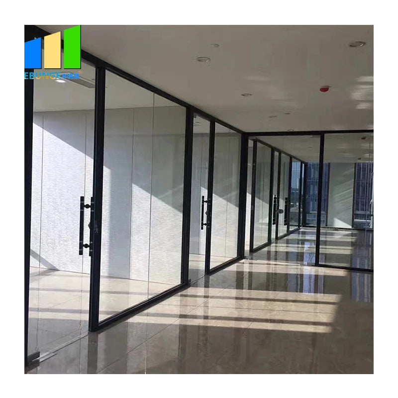 Modern Office Furniture Indoor Acoustic Double Tempered Glass Wall Partition Clear Exterior for Hall & School Made of Aluminium