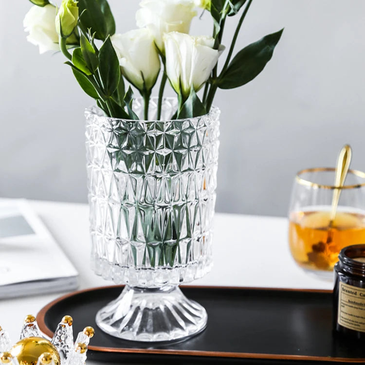 High-footed Light Luxury American-style Living Room Flower Arrangement Dining Table Home Decoration Transparent Glass Vase