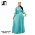 Liu Ming Women's Office Lady Pleated Maxi Dress Solid Pattern African Fashion Streetwear Digital Printing Zipper Hot Product