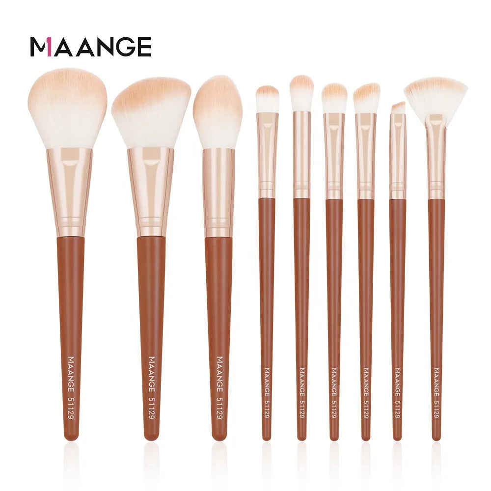 For MAANGE 9pcs Vegan Nylon Hair Women's Makeup Brush Set with Concealer & Shaving Brush Private Label Beauty Tools Sets