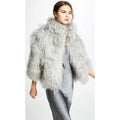 Winter Elegant Ladies Cropped Fur Coat Grey Solid Stand Collar Casual Style Trench Outerwear Windproof Breathable Plus Size