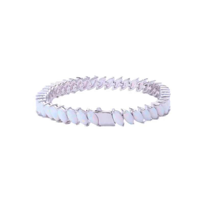 Europe & America Men/Women Hip Hop Style Single Row Inlaid Claw Chain Tennis Bracelet Silver Horse Eye Opal Anniversary Gift