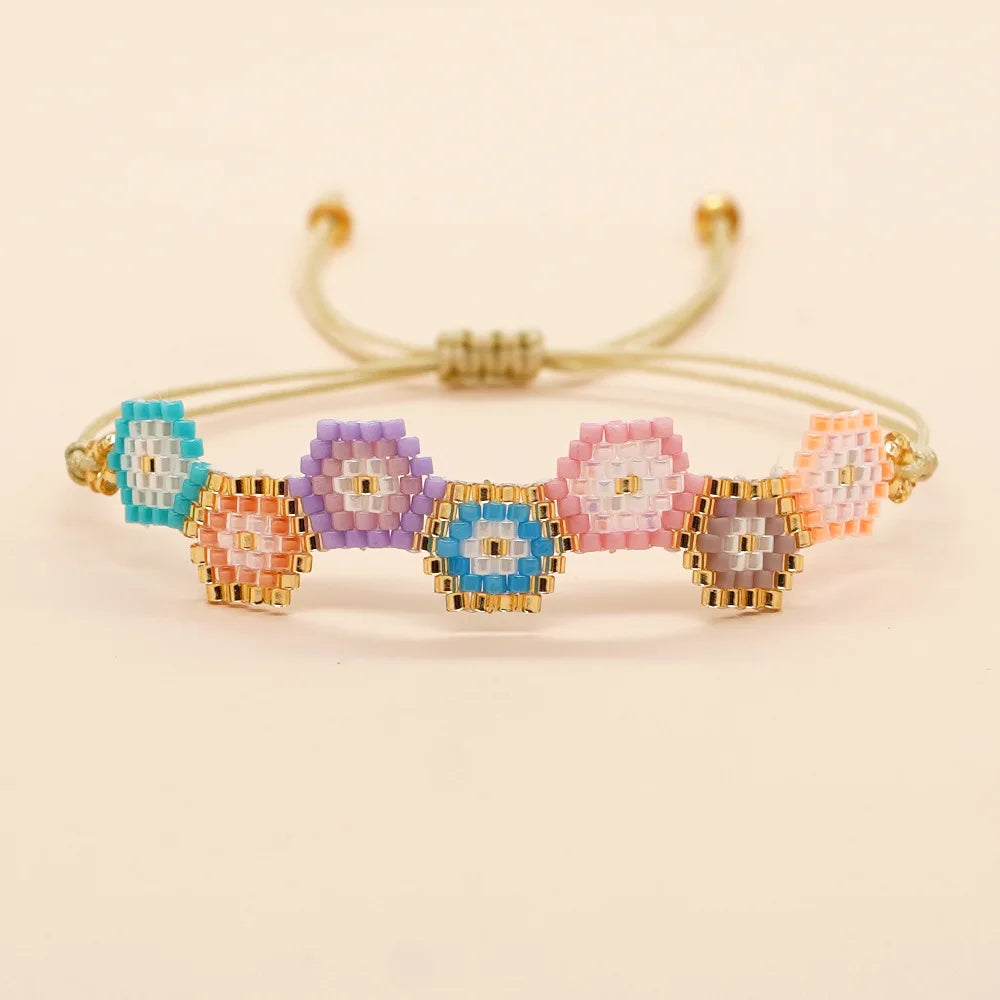 New Trendy Adjustable Sweet Braided Flower Bracelet Handmade Beads Bracelet Support Customization Rope Bracelet