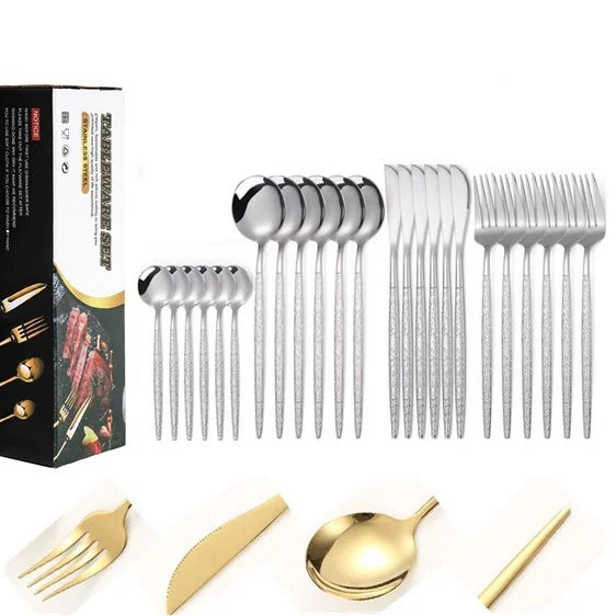 Hot Sale 24 Pieces Stainless Steel Silverware Gift Gold Matt Cutlery Set Spoon and Fork