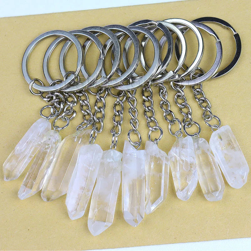 Wholesale Keychains Natural Raw Rough Clear Quartz Crystal Key Chain Gemstone Keychains Key Rings Healing Crystals