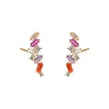 925 Sterling Silver Gold Plated Rainbow CZ baguette Diamond Earring Stud Jewelry